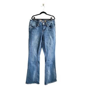 Seven7 Jeans Bootcut Blue Denim Rhinestone Pockets Women's 8 Stretch.